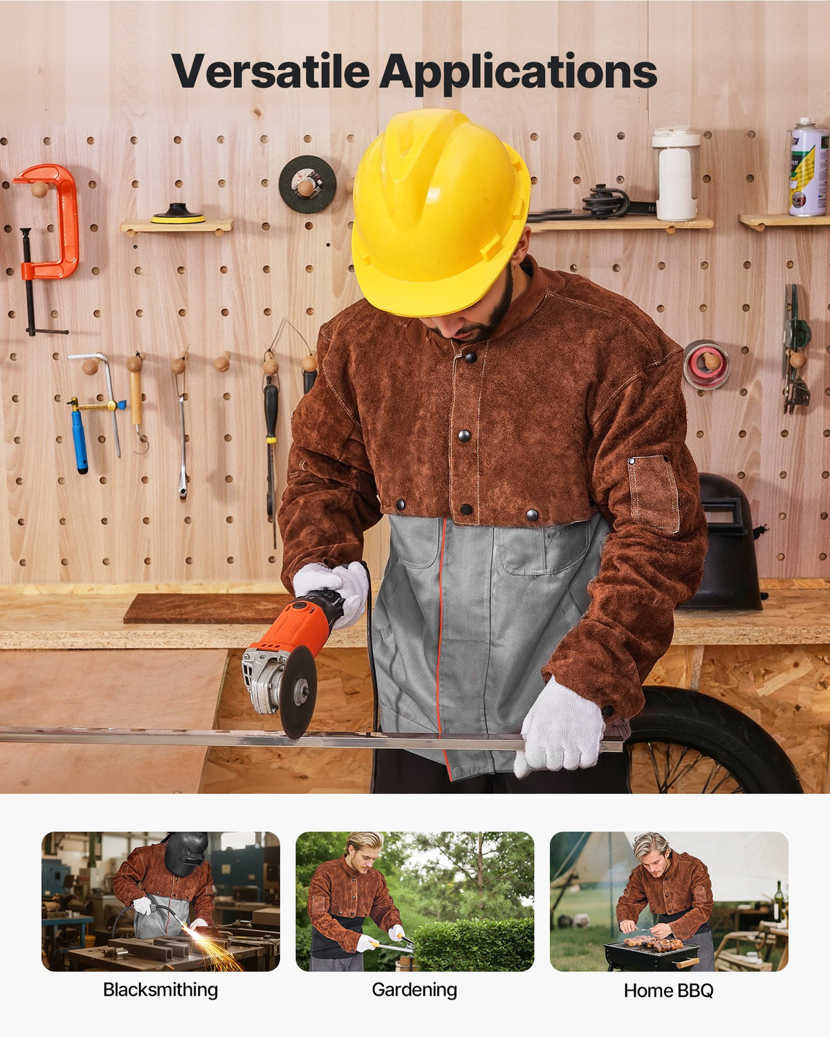 VEVOR Leather Welding Cape Sleeve, Heavy Duty Flame Resistant Cowhide Safety Cape Sleeves for Men Women, Heat-Resistant for Welding, Blacksmithing, Woodworking, Gardening, XL-Size - DPKDPKNPXLM0BW738001V0 - view 7