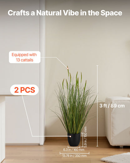 VEVOR Artificial Grass Plant, 2 Pack 35 inch Cattail Grass in Pot, Premium PVC Faux Fake Greenery Shrubs Plant for Indoor Outdoor House Home Garden Office Room Décor, Housewarming, Green - DPKXPLWCLS35CCHPH001V0 - view 3