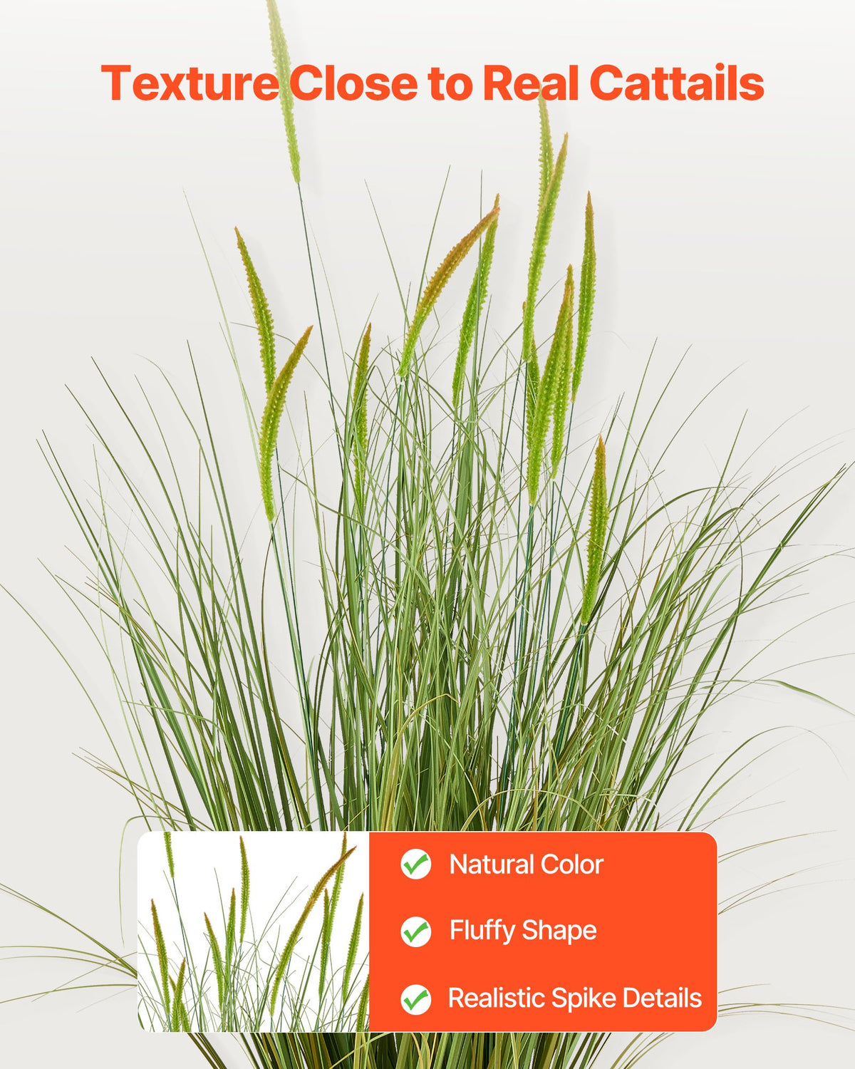 VEVOR Artificial Grass Plant, 2 Pack 35 inch Cattail Grass in Pot, Premium PVC Faux Fake Greenery Shrubs Plant for Indoor Outdoor House Home Garden Office Room Décor, Housewarming, Green - DPKXPLWCLS35CCHPH001V0 - view 4