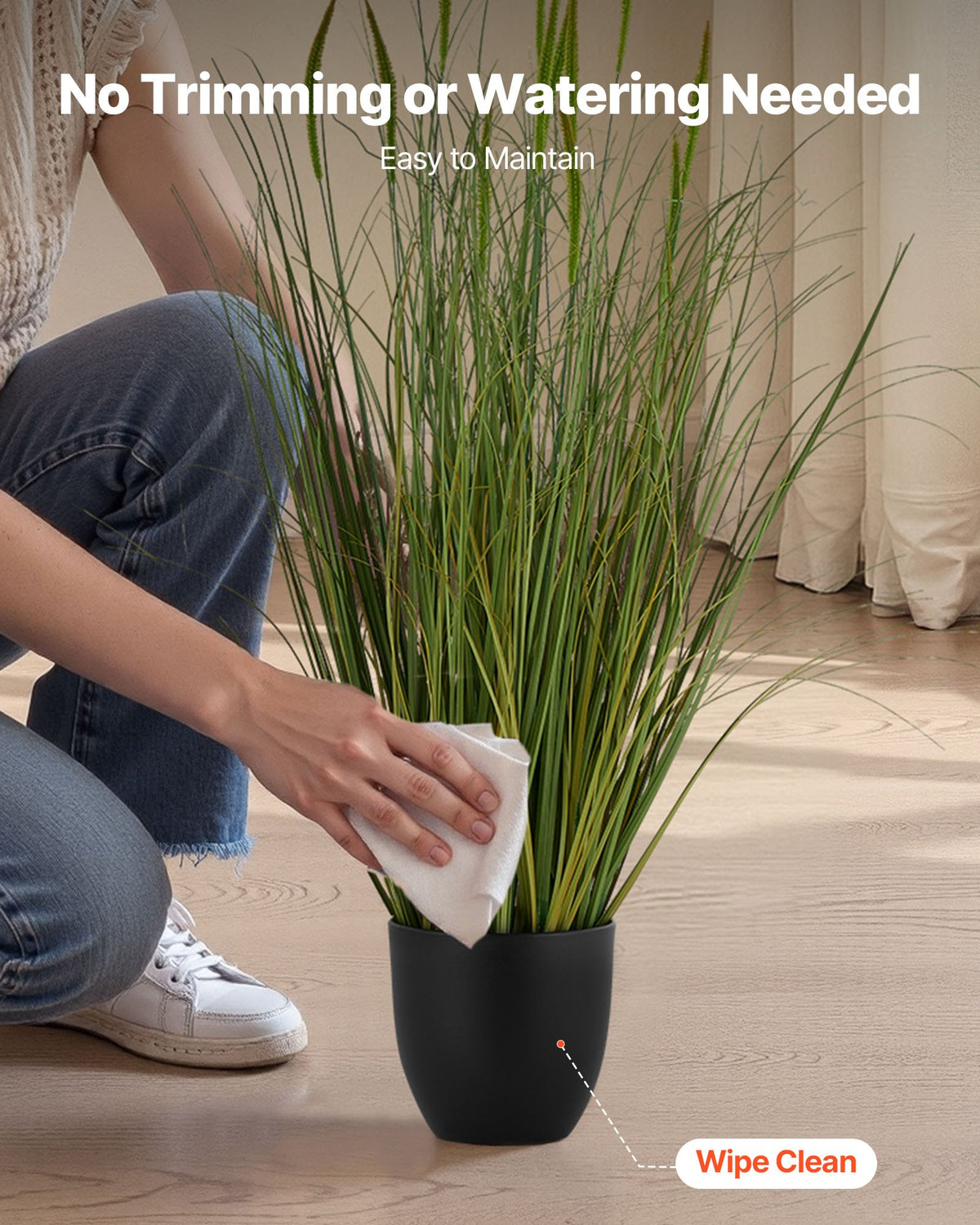 VEVOR Artificial Grass Plant, 2 Pack 35 inch Cattail Grass in Pot, Premium PVC Faux Fake Greenery Shrubs Plant for Indoor Outdoor House Home Garden Office Room Décor, Housewarming, Green - DPKXPLWCLS35CCHPH001V0 - view 6