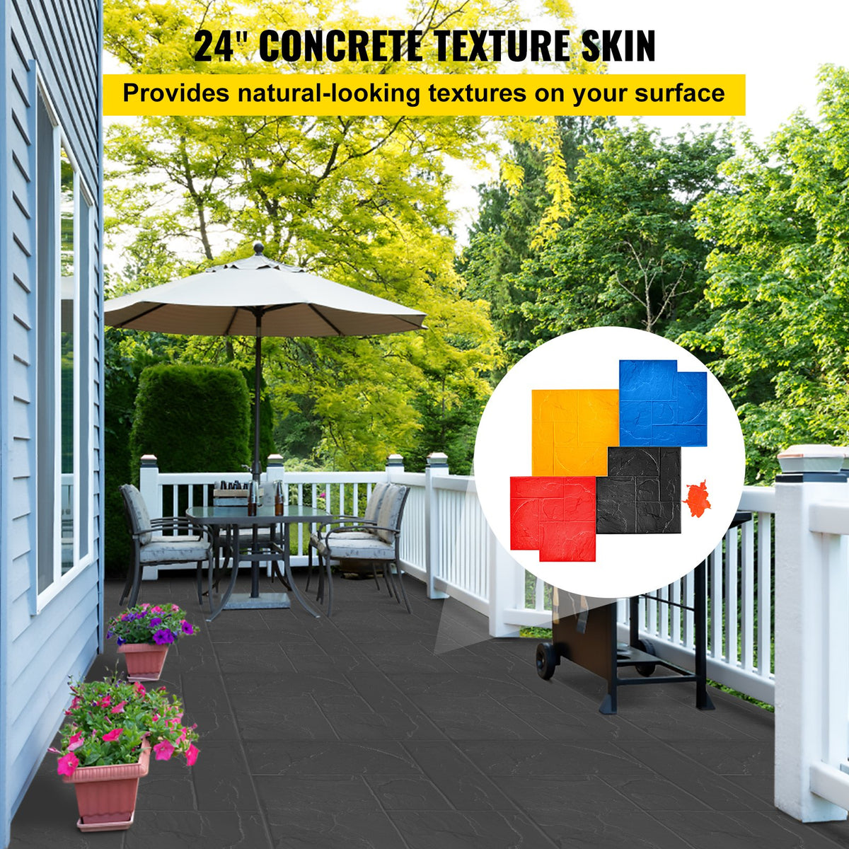 VEVOR Concrete Texturing Skin, 24\"x24\" Concrete Stamps Mats Set, Polyurethane Concrete Stamping Mats, Slate Concrete Stamps, 4 PCS Realistic Concrete Texture Mat, Concrete Stamps for Walls/Floors - DPMJ-2424-CF-4ZZ1V0 - view 3