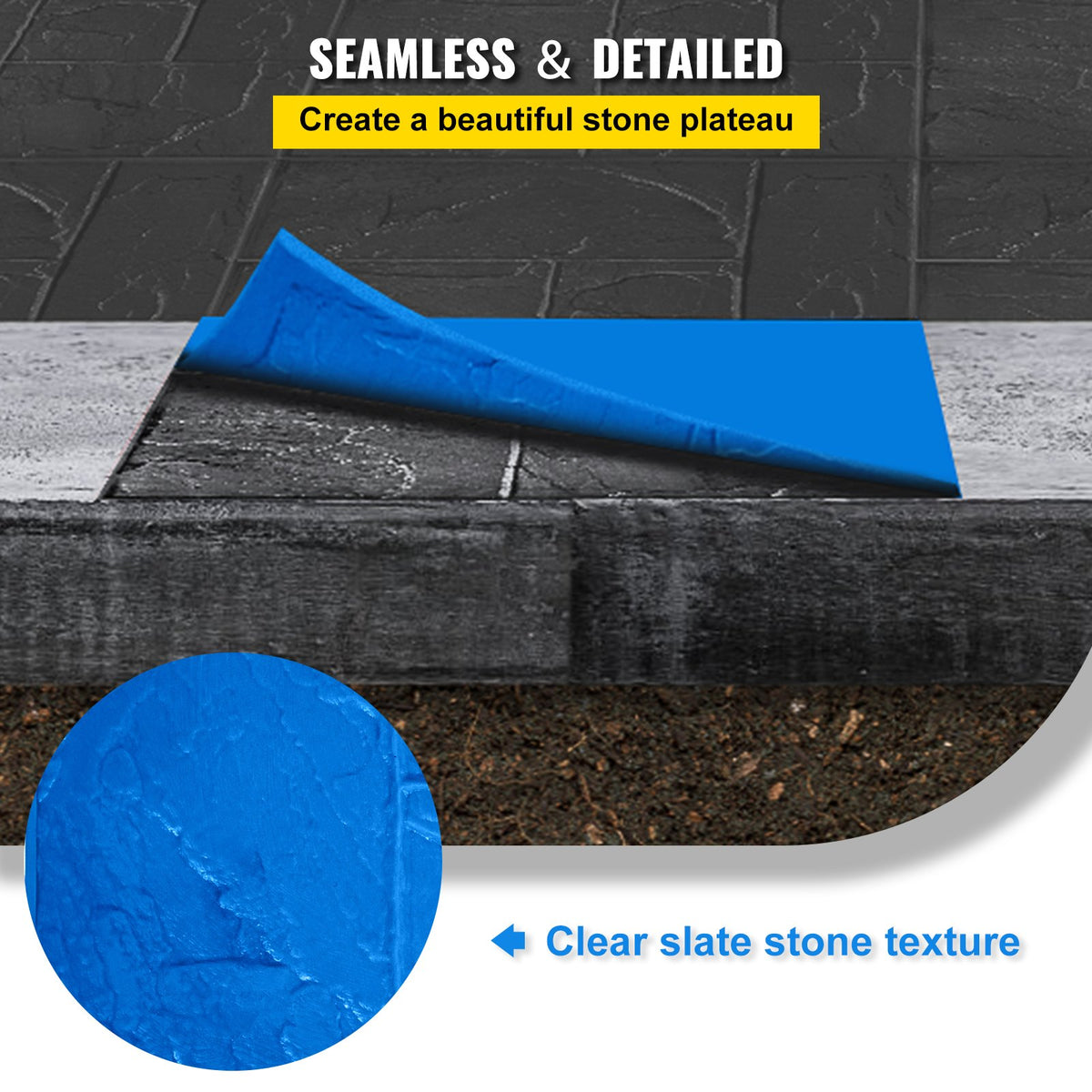 VEVOR Concrete Texturing Skin, 24\"x24\" Concrete Stamps Mats Set, Polyurethane Concrete Stamping Mats, Slate Concrete Stamps, 4 PCS Realistic Concrete Texture Mat, Concrete Stamps for Walls/Floors - DPMJ-2424-CF-4ZZ1V0 - view 4