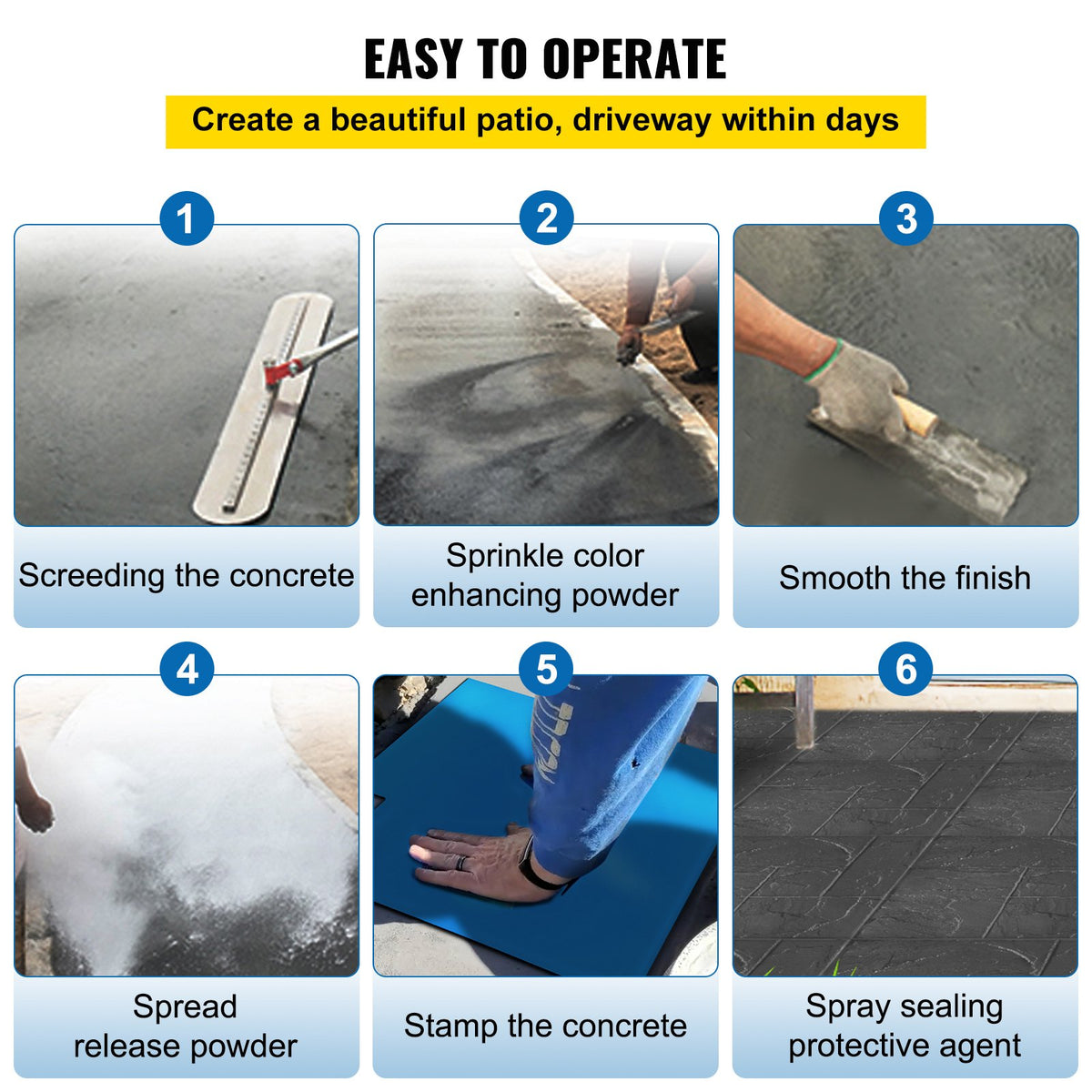 VEVOR Concrete Texturing Skin, 24\"x24\" Concrete Stamps Mats Set, Polyurethane Concrete Stamping Mats, Slate Concrete Stamps, 4 PCS Realistic Concrete Texture Mat, Concrete Stamps for Walls/Floors - DPMJ-2424-CF-4ZZ1V0 - view 7