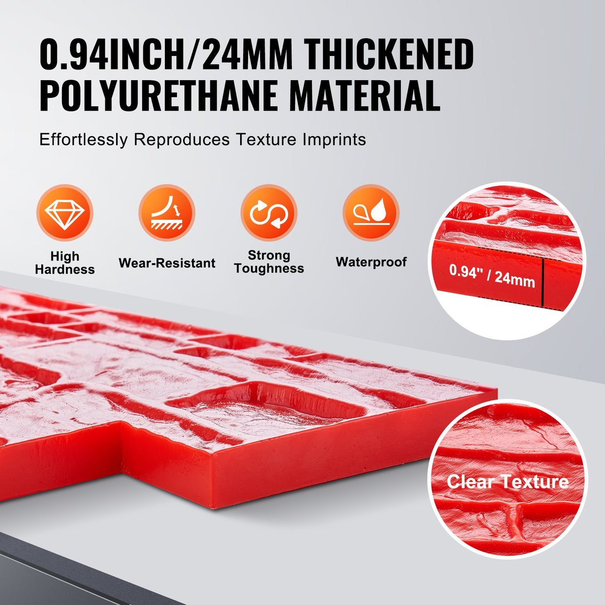 VEVOR Concrete Stamps Mat, 28 x 12 x 0.6 in, Concrete Texturing Skin Polyurethane Stamp Stone Tile Texture Mat, Slate floor Imprint Seamless Stamp Concrete Molds for Outdoor Decorative, Red - DPMJHSZZX1PCSIHN9V0 - view 5