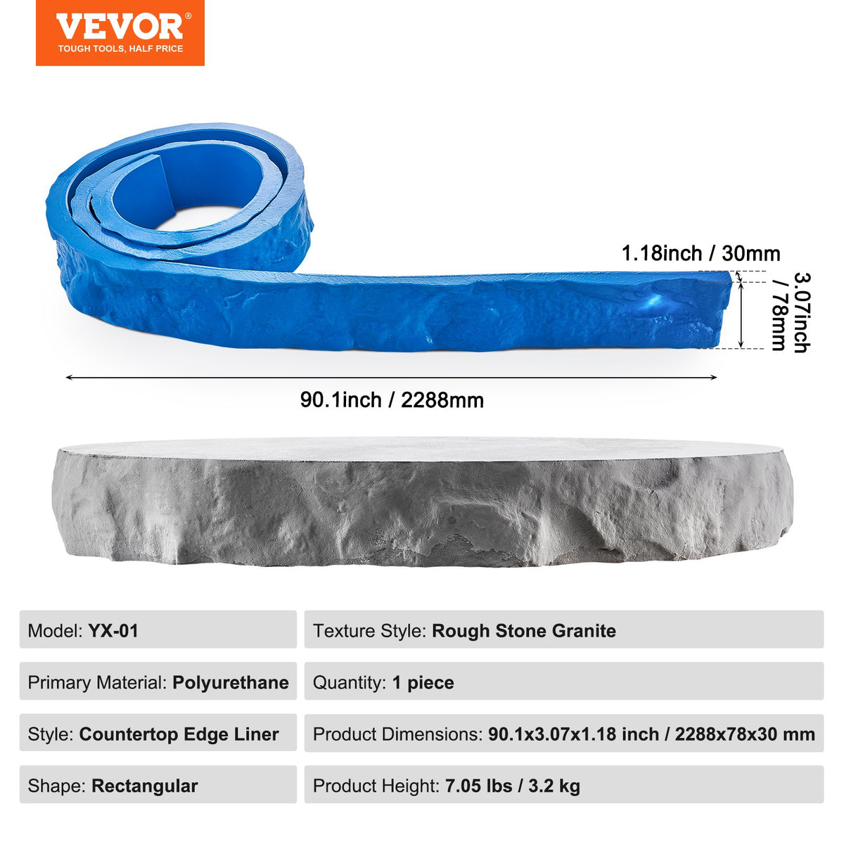 VEVOR Concrete Stamps, 91 x 3 inch, Concrete Molds Rectangular Polyurethane Stamp Stone Tile Texture Mat, Slate floor Imprint Seamless Stamp Mat Concrete Texturing Skin for Outdoor Decorative, Blue - DPMJLSTX1PCSXBLSXV0 - view 8