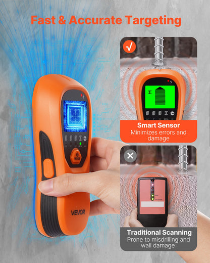 VEVOR Stud Finder Wall Scanner, 5 in 1, Electronic Wall Stud Detector with Smart Sensor, High-Definition LCD Display and Audio Alarm, for the Center and Edge of Metal, AC Wire, Joists, Pipes, Orange - DPMTCQCS0000LG5VR001V9 - view 4