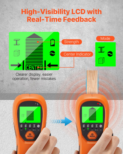 VEVOR Stud Finder Wall Scanner, 5 in 1, Electronic Wall Stud Detector with Smart Sensor, High-Definition LCD Display and Audio Alarm, for the Center and Edge of Metal, AC Wire, Joists, Pipes, Orange - DPMTCQCS0000LG5VR001V9 - view 5