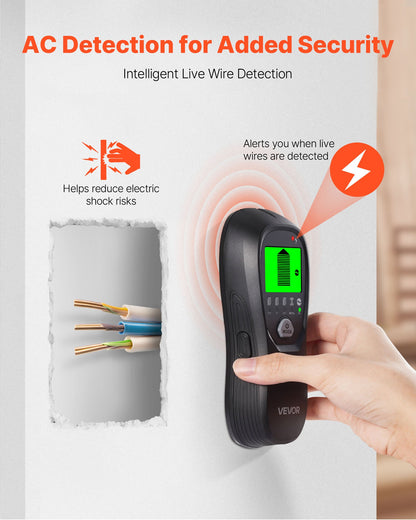 VEVOR Stud Finder Wall Scanner, 5 in 1, Electronic Wall Stud Detector with Smart Sensor, High-Definition LCD Display and Audio Alarm, for the Center and Edge of Metal, AC Wire, Joists, Pipes, Black - DPMTCQHS0000CK1ZS001V9 - view 6