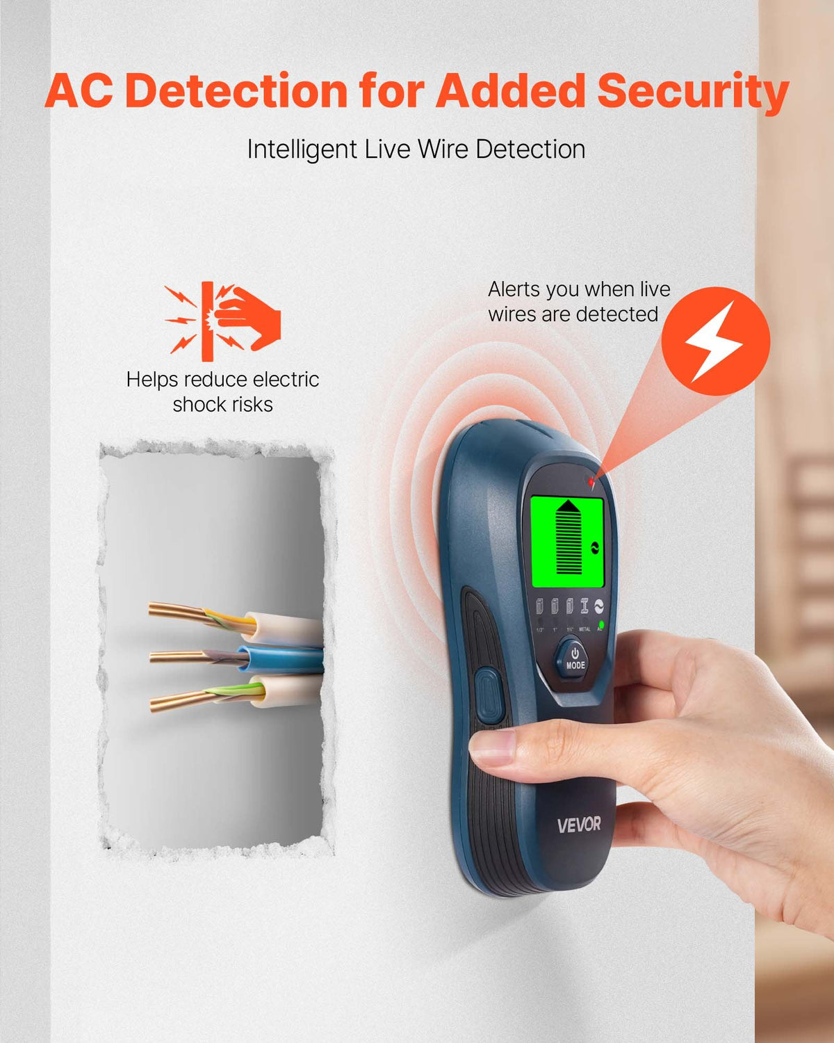 VEVOR Stud Finder Wall Scanner, 5 in 1, Electronic Wall Stud Detector with Smart Sensor, High-Definition LCD Display and Audio Alarm, for the Center and Edge of Metal, AC Wire, Joists, Pipes, Blue - DPMTCQLS0000VZB7L001V9 - view 6