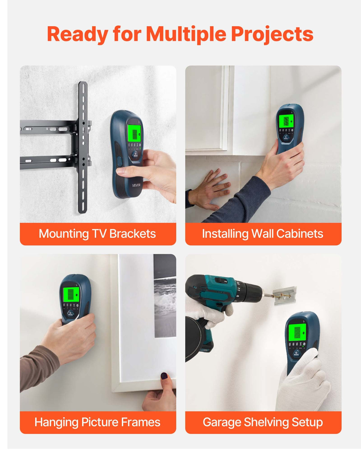 VEVOR Stud Finder Wall Scanner, 5 in 1, Electronic Wall Stud Detector with Smart Sensor, High-Definition LCD Display and Audio Alarm, for the Center and Edge of Metal, AC Wire, Joists, Pipes, Blue - DPMTCQLS0000VZB7L001V9 - view 7