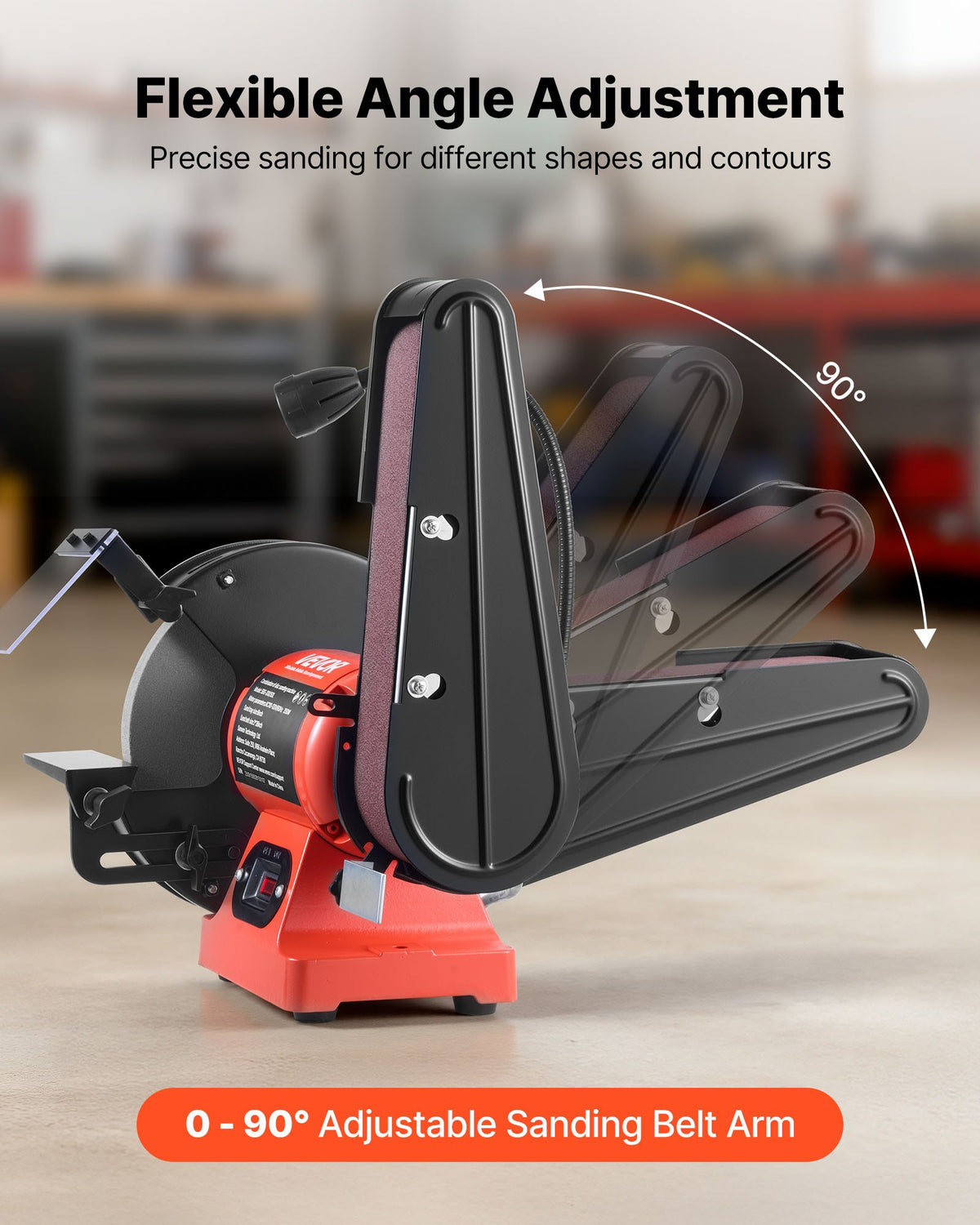 VEVOR 8" Bench Grinder & 2" x 28" Belt Sander Combo, 350W Professional Grinding Sanding Machine with LED Work Light & Protective Eye Shield for Metalworking, Woodworking, Knife Sharpening - DPSGJZHSLSDXMKPTL001V1 - view 5
