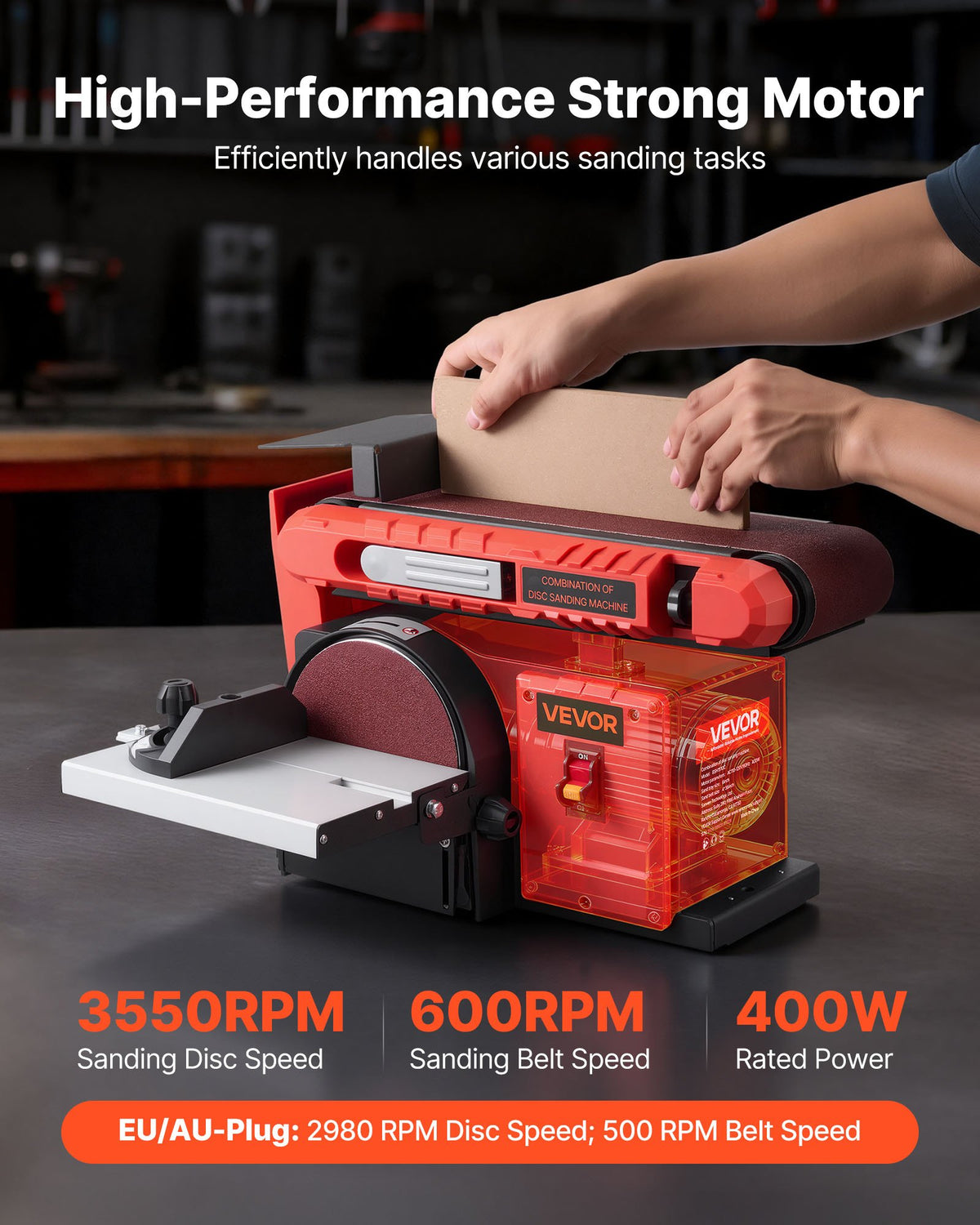 VEVOR 6" Disc Sander & 4" x 36" Belt Sander, 400W Professional Belt Disc Sanders Combo with 0 - 45° Adjustable Worktable & Dust Collection Port for Woodworking, Knife Sharpening, DIY Crafting - DPSGJZHYPHBX7MQ9F001V1 - view 3