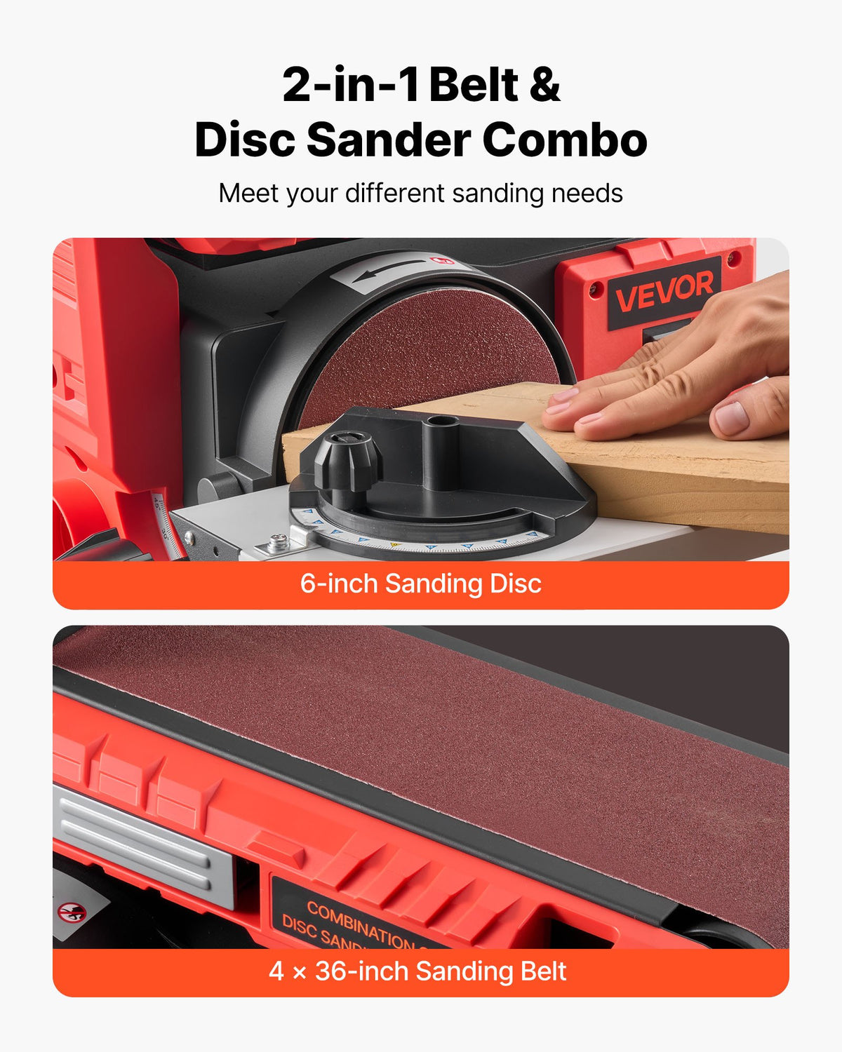 VEVOR 6" Disc Sander & 4" x 36" Belt Sander, 400W Professional Belt Disc Sanders Combo with 0 - 45° Adjustable Worktable & Dust Collection Port for Woodworking, Knife Sharpening, DIY Crafting - DPSGJZHYPHBX7MQ9F001V1 - view 4