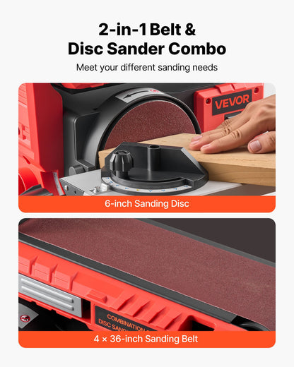 VEVOR 6" Disc Sander & 4" x 36" Belt Sander, 400W Professional Belt Disc Sanders Combo with 0 - 45° Adjustable Worktable & Dust Collection Port for Woodworking, Knife Sharpening, DIY Crafting - DPSGJZHYPHBX7MQ9F001V1 - view 4