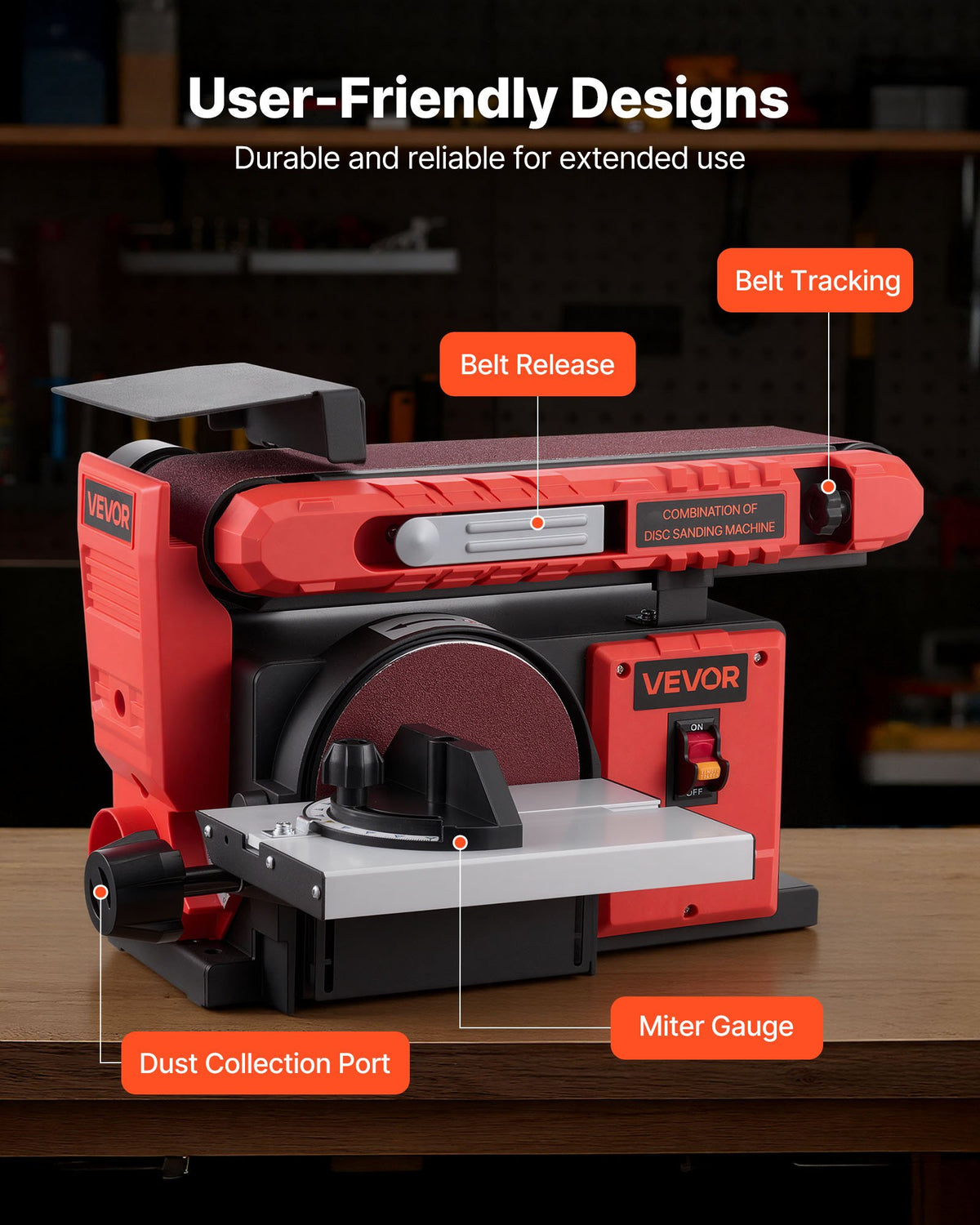 VEVOR 6" Disc Sander & 4" x 36" Belt Sander, 400W Professional Belt Disc Sanders Combo with 0 - 45° Adjustable Worktable & Dust Collection Port for Woodworking, Knife Sharpening, DIY Crafting - DPSGJZHYPHBX7MQ9F001V1 - view 7