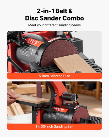 VEVOR 5" Disc Sander & 1" x 30" Belt Sander, 250W Benchtop Belt Disc Sanders Combo with 0 - 45° Adjustable Worktable & Dust Collection Ports for Woodworking, Furniture Refinishing, DIY Crafting - DPSGJZHYPWBX87XUH001V1 - view 4