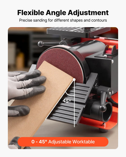 VEVOR 5" Disc Sander & 1" x 30" Belt Sander, 250W Benchtop Belt Disc Sanders Combo with 0 - 45° Adjustable Worktable & Dust Collection Ports for Woodworking, Furniture Refinishing, DIY Crafting - DPSGJZHYPWBX87XUH001V1 - view 5