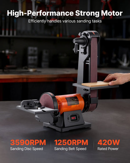 VEVOR 6" Disc Sander & 2" x 42" Belt Sander, 420W Professional Bench Belt Disc Sanders Combo with Multiple Angle Adjustments for DIY Woodworking, Furniture Refinishing, Knife Sharpening - DPSGJZHYPZBXT9VVY001V1 - view 3