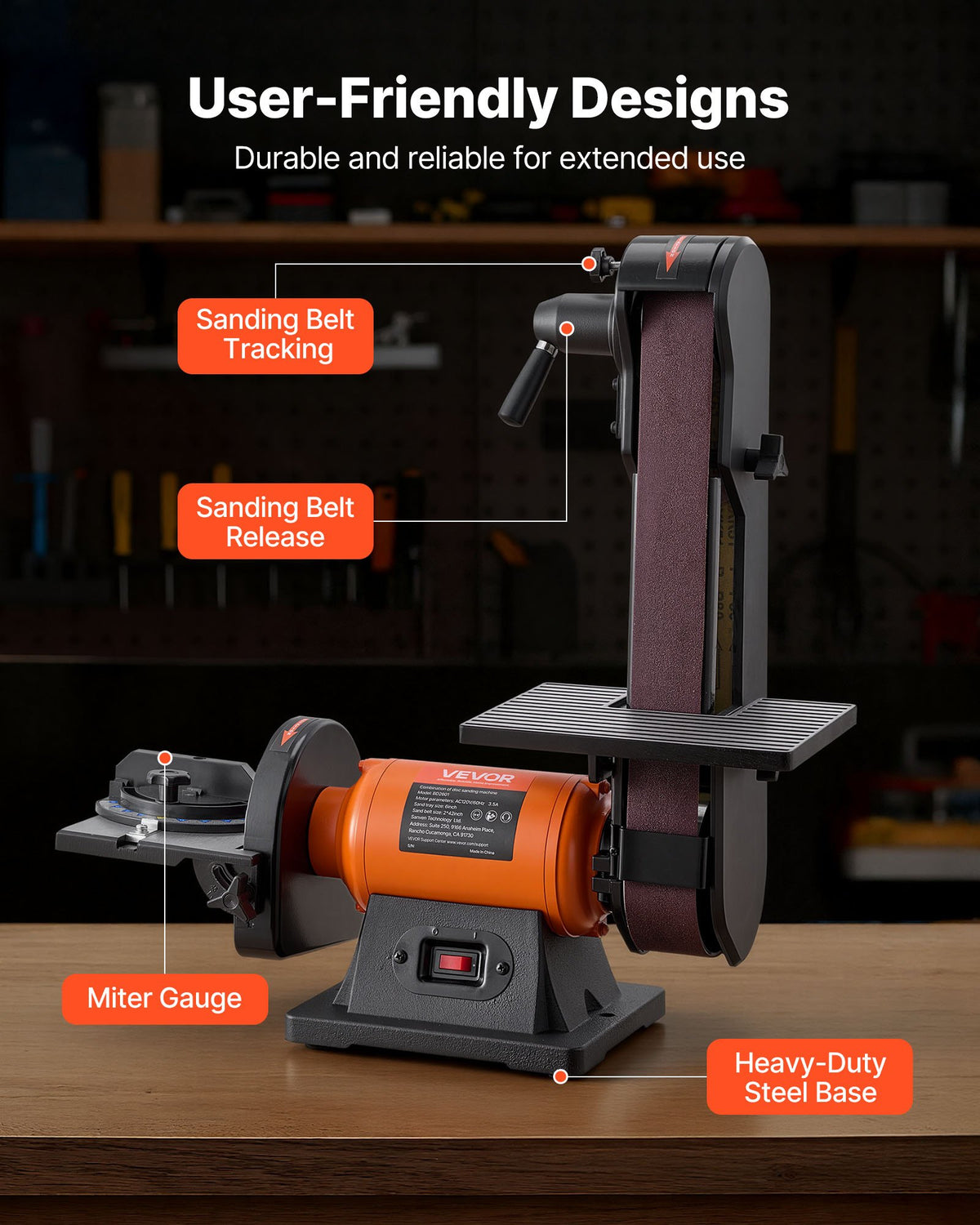 VEVOR 6" Disc Sander & 2" x 42" Belt Sander, 420W Professional Bench Belt Disc Sanders Combo with Multiple Angle Adjustments for DIY Woodworking, Furniture Refinishing, Knife Sharpening - DPSGJZHYPZBXT9VVY001V1 - view 7