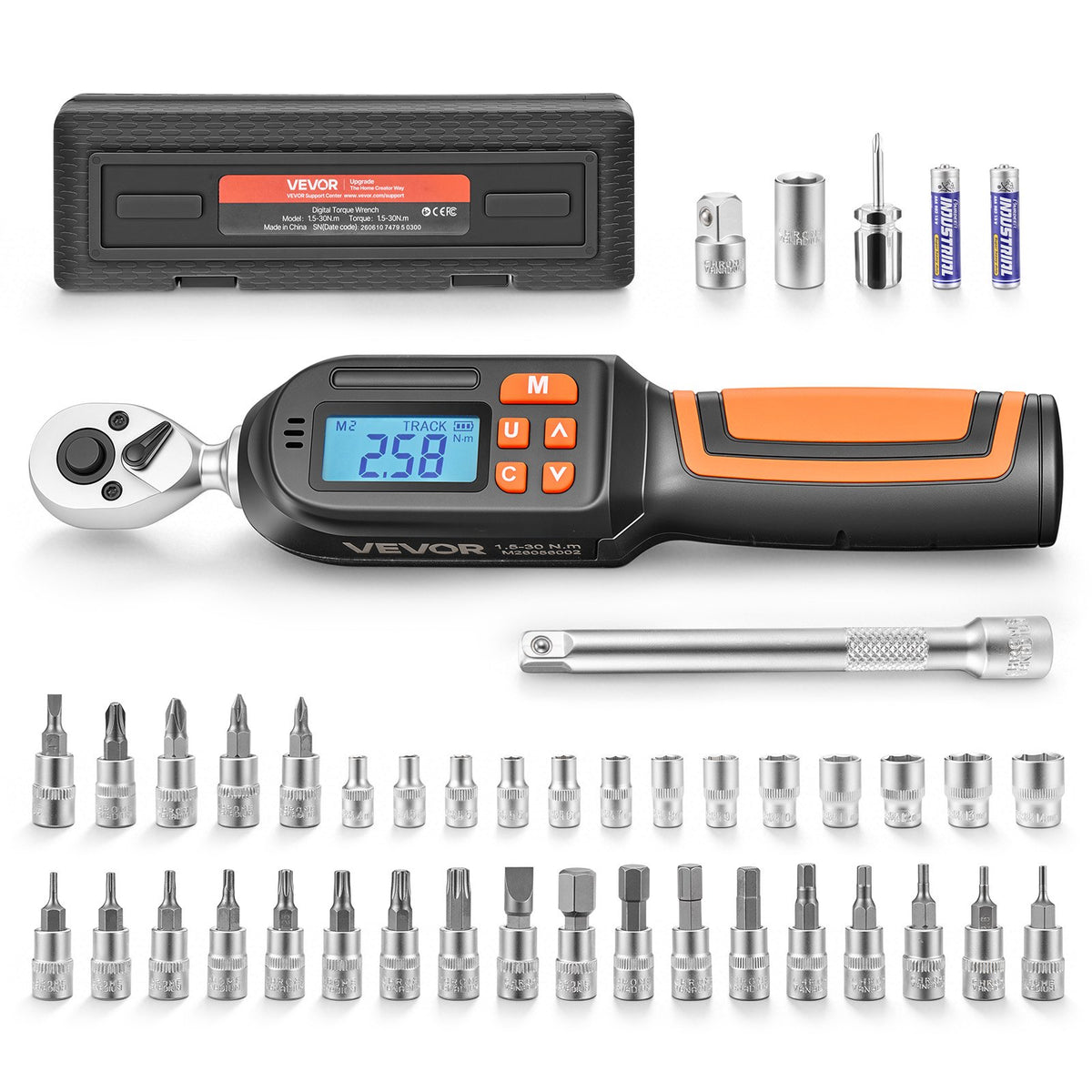 VEVOR Torque Wrench Set 1/4" Drive 42-Piece Digital Torque Wrench 4 Units, ±2% Accuracy, LCD Screen, with Buzzer and LED Indicator, with Sockets, Bits, Extension Bar, Adapter, for Automotive Repair - DPSXSNLBS11258QOM001V9 - view 1