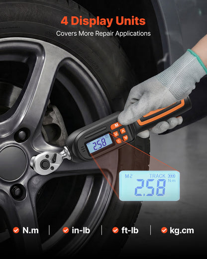 VEVOR Torque Wrench Set 1/4" Drive 42-Piece Digital Torque Wrench 4 Units, ±2% Accuracy, LCD Screen, with Buzzer and LED Indicator, with Sockets, Bits, Extension Bar, Adapter, for Automotive Repair - DPSXSNLBS11258QOM001V9 - view 6