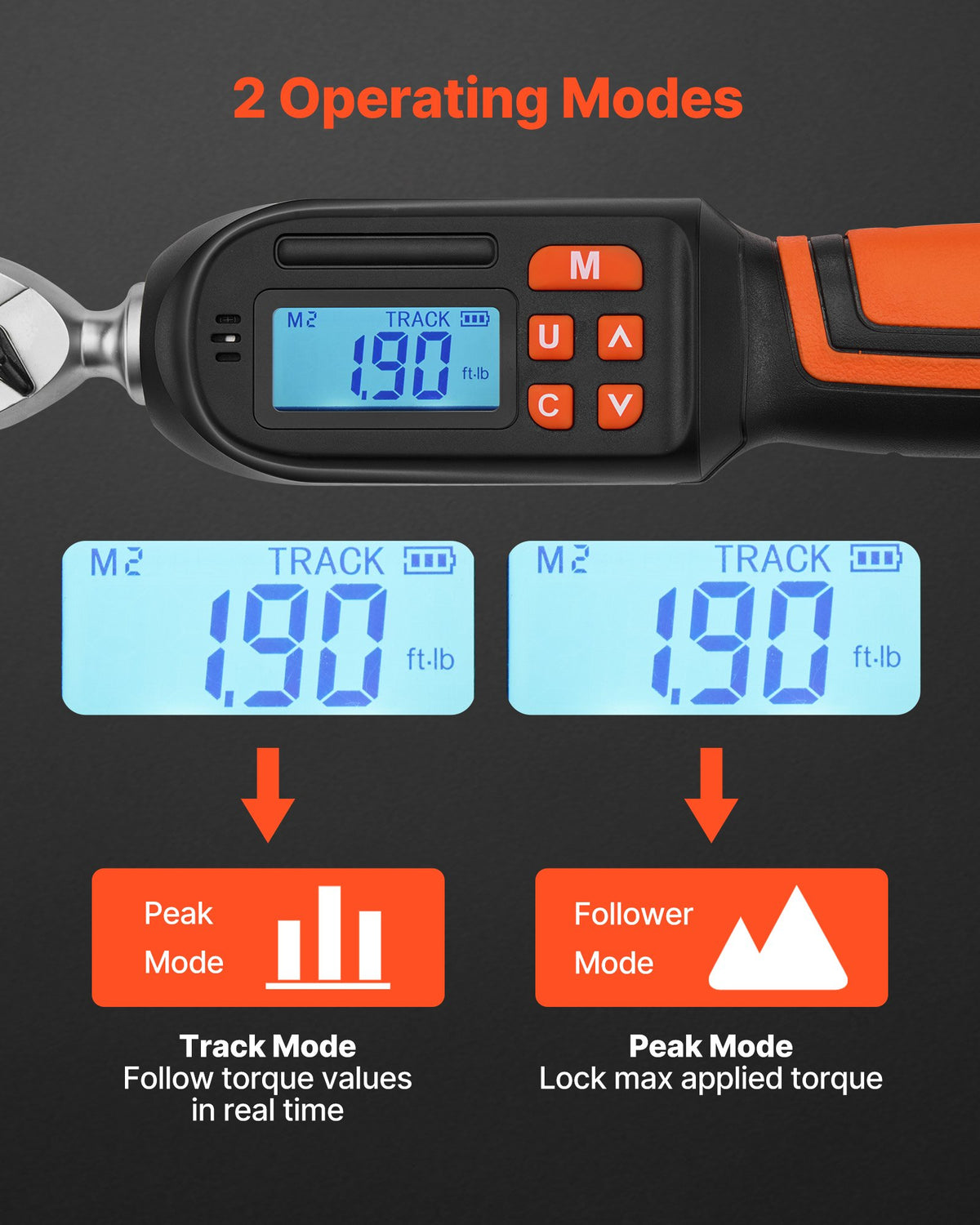 VEVOR Torque Wrench Set 1/4" Drive 42-Piece Digital Torque Wrench 4 Units, ±2% Accuracy, LCD Screen, with Buzzer and LED Indicator, with Sockets, Bits, Extension Bar, Adapter, for Automotive Repair - DPSXSNLBS11258QOM001V9 - view 7
