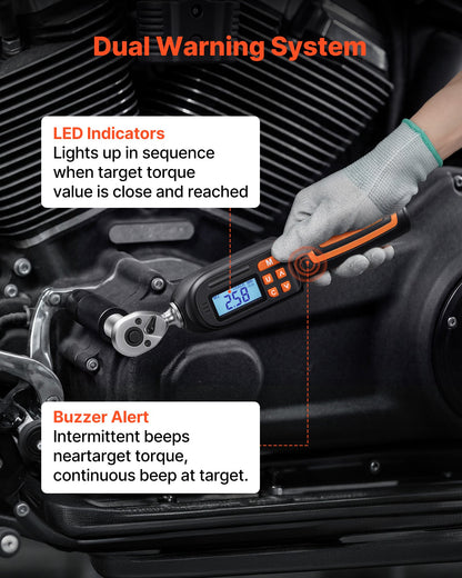 VEVOR Torque Wrench Set 1/4" Drive 42-Piece Digital Torque Wrench 4 Units, ±2% Accuracy, LCD Screen, with Buzzer and LED Indicator, with Sockets, Bits, Extension Bar, Adapter, for Automotive Repair - DPSXSNLBS11258QOM001V9 - view 8