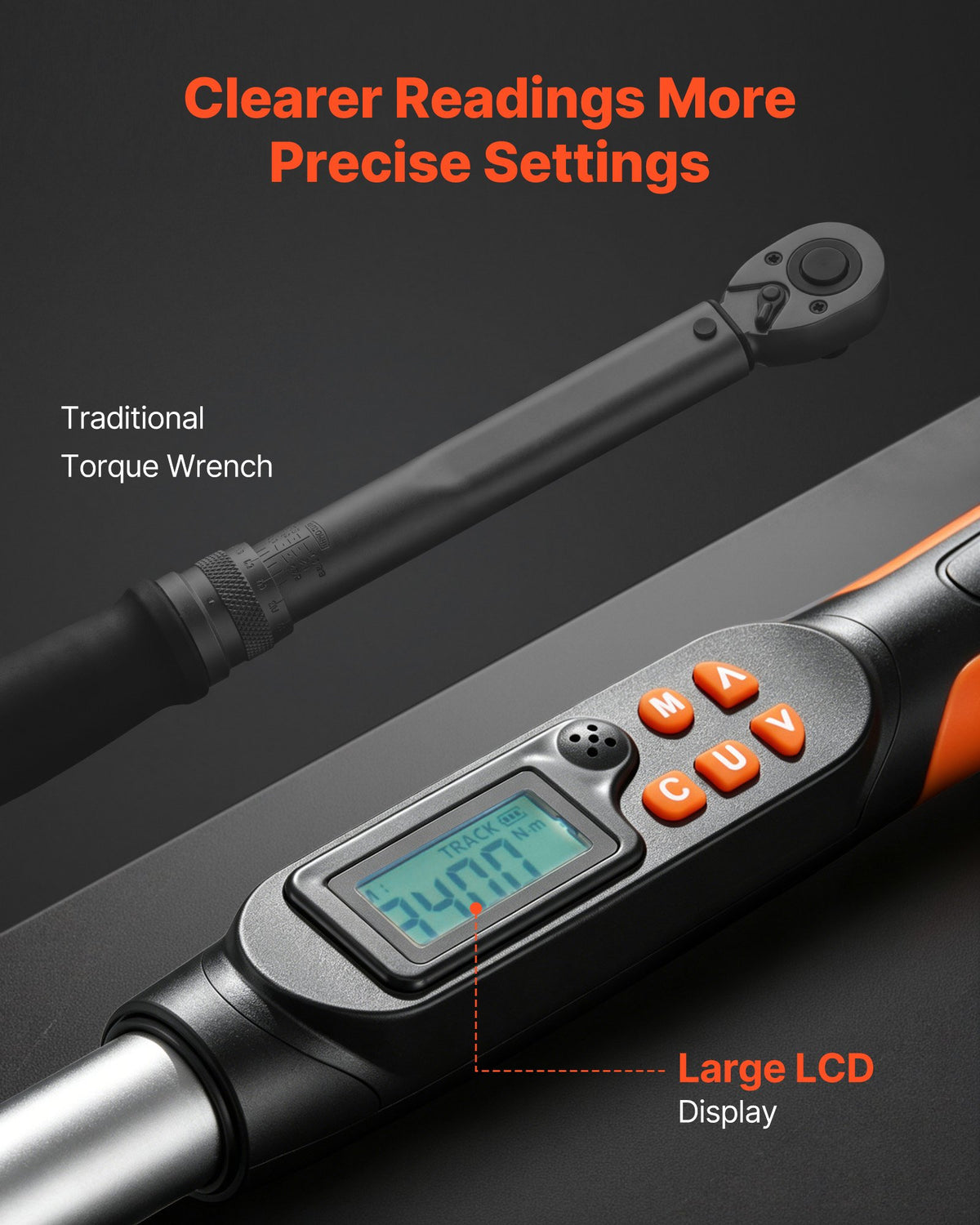 VEVOR Torque Wrench Set 1/2" Drive Digital Torque Wrench 4 Display Units, ±2% Accuracy, LCD Screen, with Buzzer and LED Indicator, with Sockets, Extension Bar, Adapter, for Automotive Repair - DPSXSNLBS125KPV42001V9 - view 4