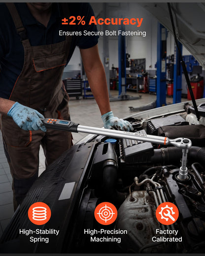 VEVOR Torque Wrench Set 1/2" Drive Digital Torque Wrench 4 Display Units, ±2% Accuracy, LCD Screen, with Buzzer and LED Indicator, with Sockets, Extension Bar, Adapter, for Automotive Repair - DPSXSNLBS125KPV42001V9 - view 5