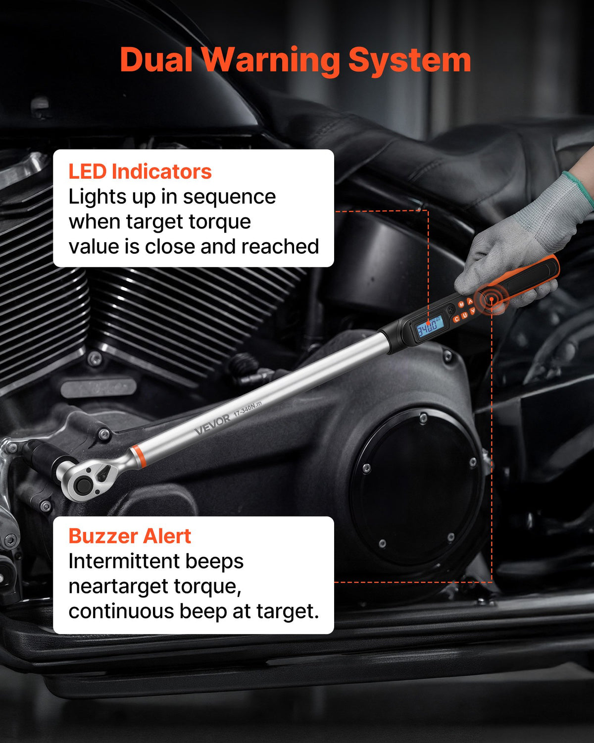 VEVOR Torque Wrench Set 1/2" Drive Digital Torque Wrench 4 Display Units, ±2% Accuracy, LCD Screen, with Buzzer and LED Indicator, with Sockets, Extension Bar, Adapter, for Automotive Repair - DPSXSNLBS125KPV42001V9 - view 8