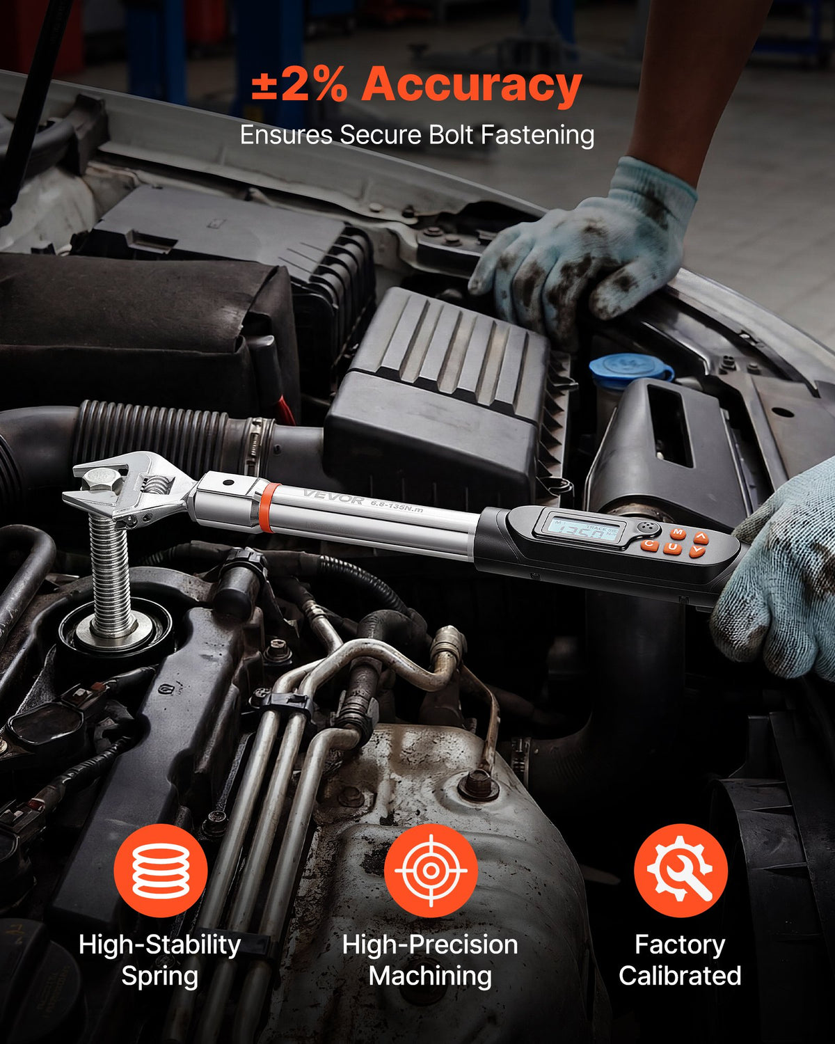 VEVOR Torque Wrench 0-1.5 in Adjustable Jaw Opening Digital Torque Wrench, Open-End Jaw, 4 Display Units, ±2% Accuracy, LCD Screen, with Buzzer and LED Indicator, for Pipe and Automotive Repair - DPSXSNLBS599RKHLE001V9 - view 5