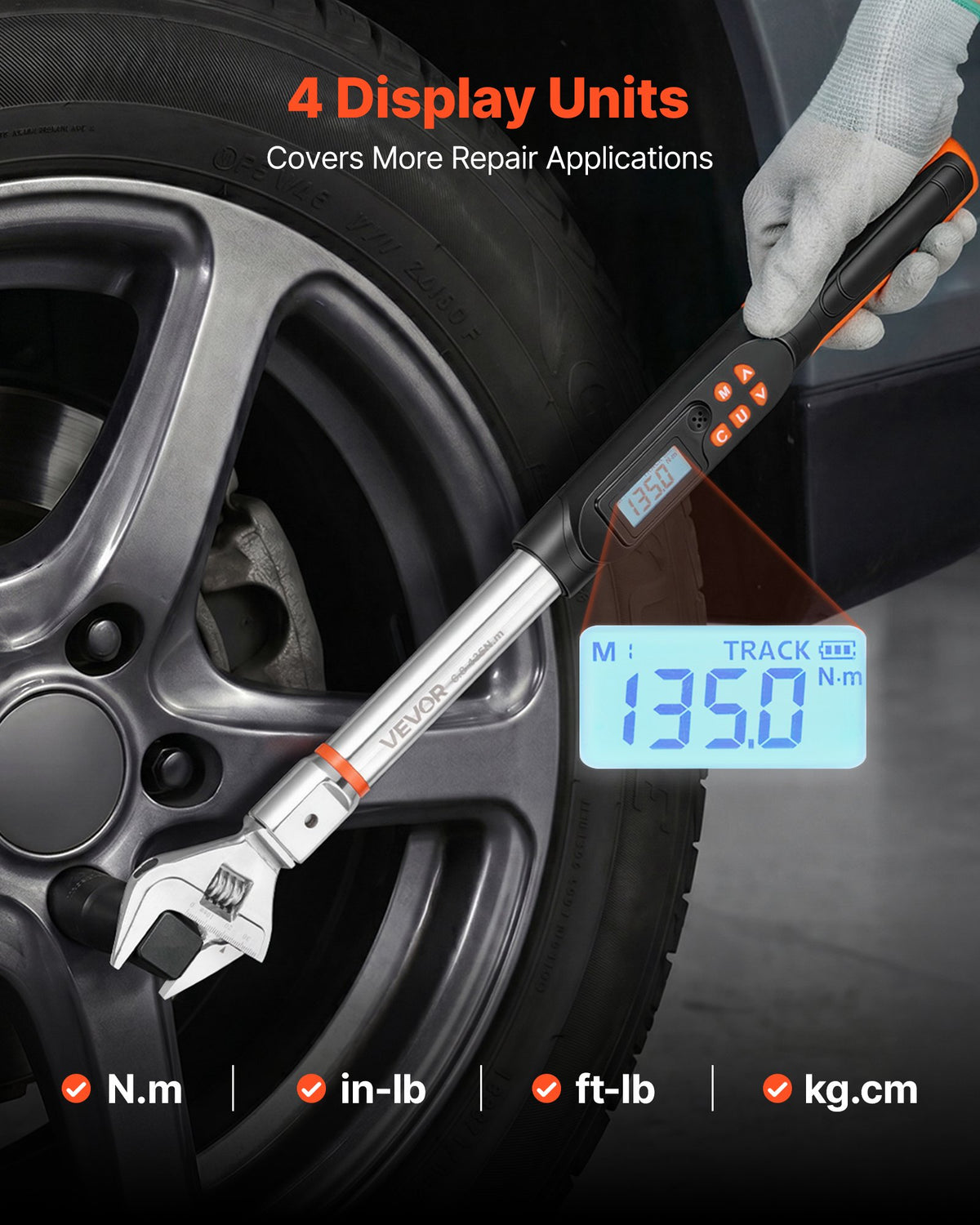 VEVOR Torque Wrench 0-1.5 in Adjustable Jaw Opening Digital Torque Wrench, Open-End Jaw, 4 Display Units, ±2% Accuracy, LCD Screen, with Buzzer and LED Indicator, for Pipe and Automotive Repair - DPSXSNLBS599RKHLE001V9 - view 6