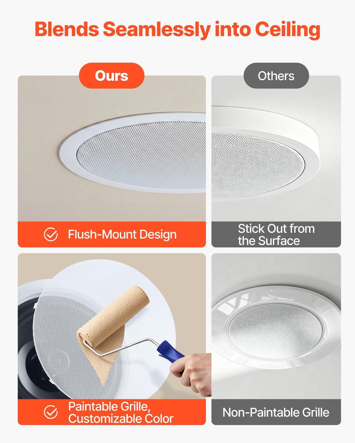 VEVOR Bluetooth Ceiling Speakers, 8", In Ceiling & In-Wall Speaker System with Amplifier, 2-Way Flush Mount Speakers, for Damp Humid Placement, Home Theater, Living Room, or Covered Patio, 1 Pair - DPXDSYSQ8YCLGWO3A001V1 - view 6