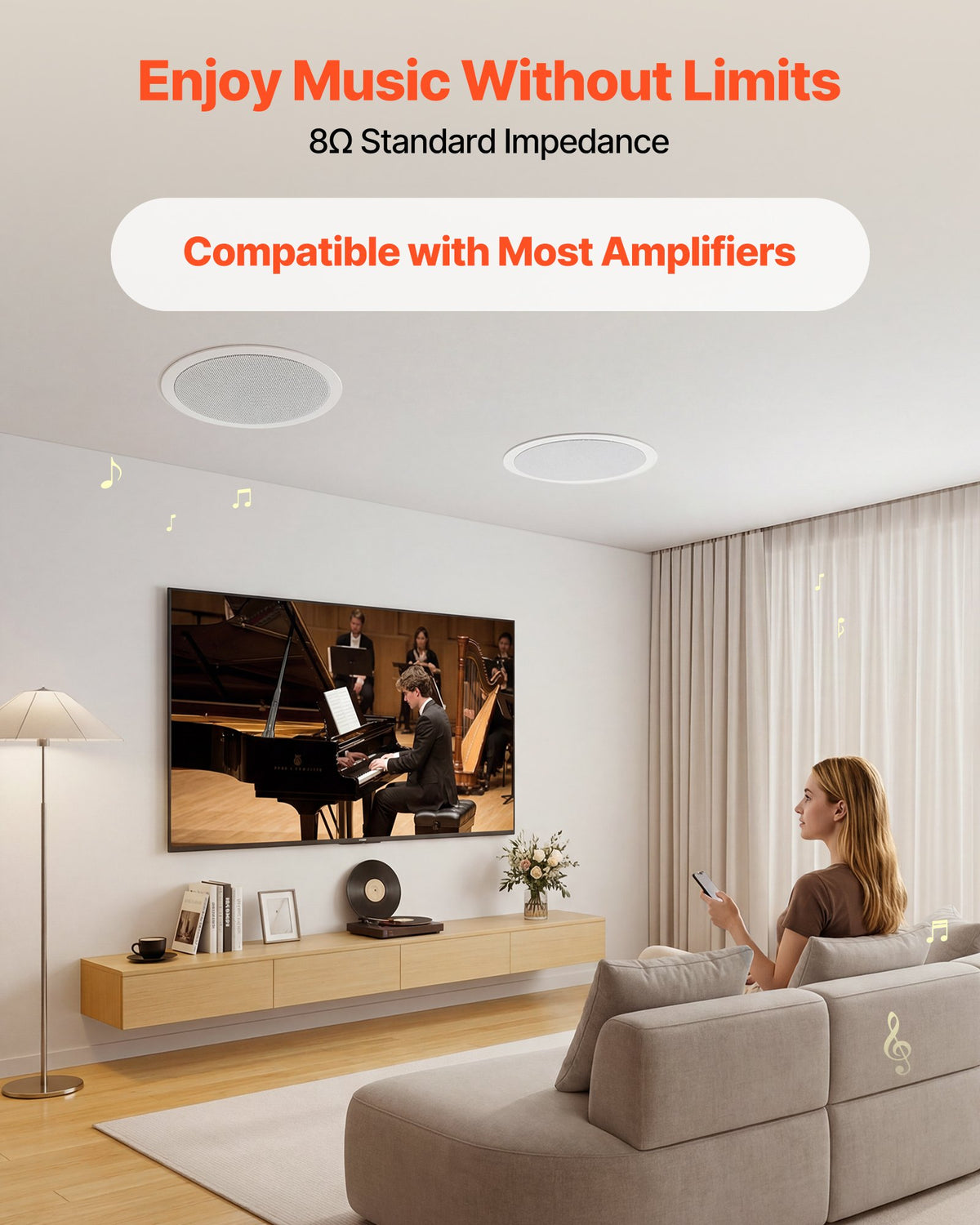 VEVOR In Ceiling Speakers, 8", In-Ceiling & In-Wall Speaker System, Hi-Fi Sound, 150W Peak, 2-Way Flush Mount Speakers, for Damp Humid Placement, Home Theater, Living Room, or Covered Patio, 1 Pair - DPXDSYSQ8YCLN4YP6001V9 - view 4