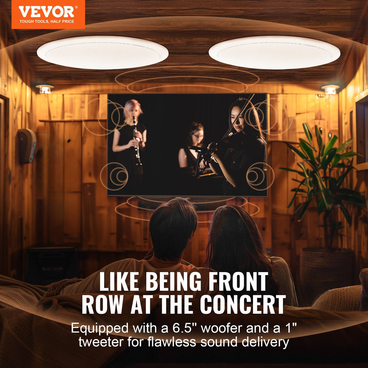VEVOR 2 PCs 6.5'' Bluetooth in Ceiling Speakers, 150W, Flush Mount Ceiling & in-Wall Speaker System with 8ΩImpedance 89dB Sensitivity, for Home Kitchen Living Room Bedroom or Covered Outdoor Porches - DPXDYSQ65YCLOVPZAV1 - view 3