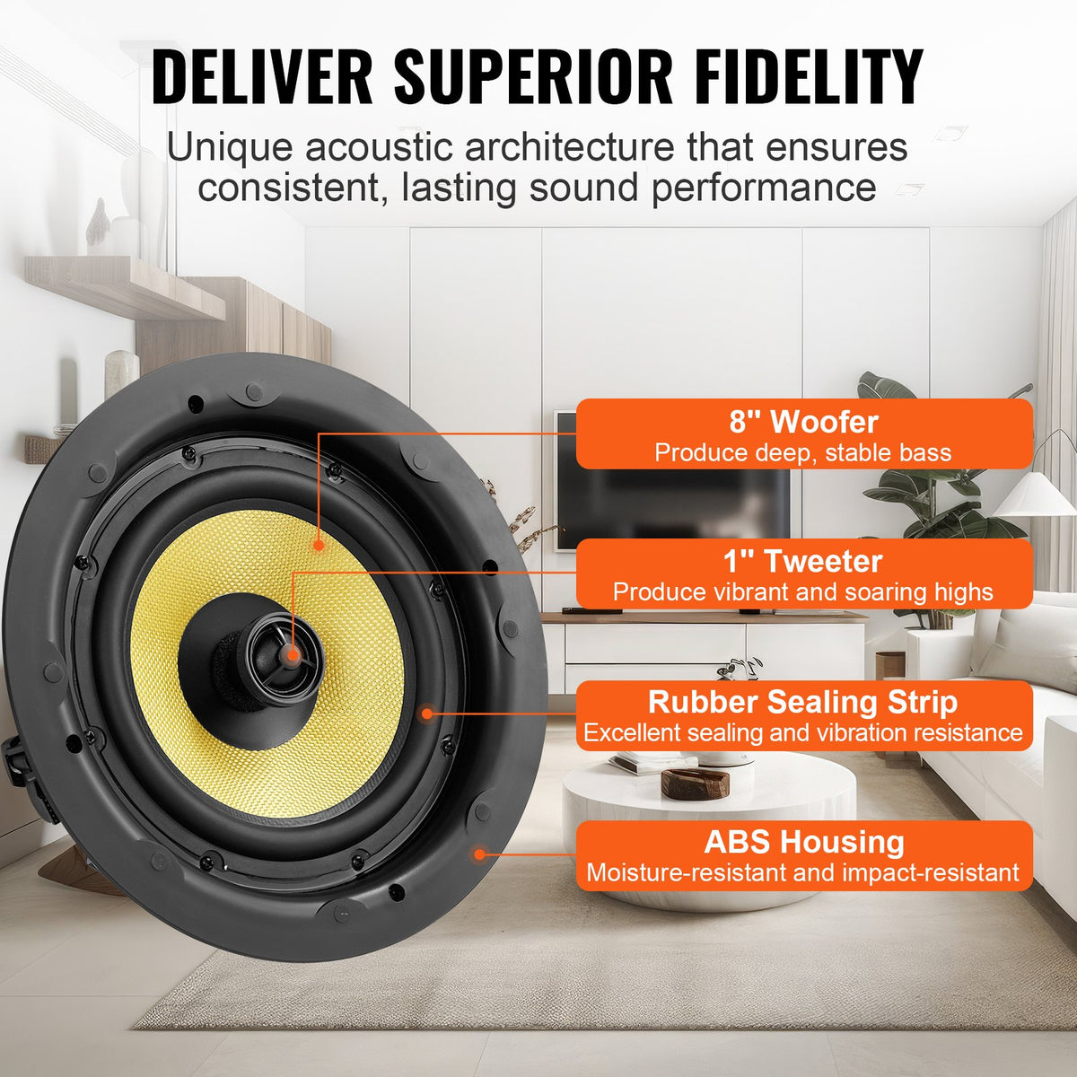 VEVOR 8 Inch in Ceiling Speakers, 200-Watts, Flush Mount Ceiling & in-Wall Speakers System with 8ΩImpedance 89dB Sensitivity, for Home Kitchen Living Room Bedroom or Covered Outdoor Porches, Single - DPXDYSQ8YCYZUFINCV9 - view 4