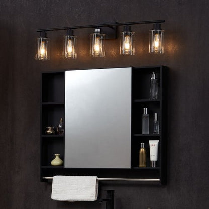 VEVOR 5-Light Bathroom Vanity Lights, 37.1-Inch, Modern Light Fixtures Above Mirror with Clear Glass Shade, 60W, Wall Lighting for Bathroom, Living Room, Bedroom, Hallway, E26 Base (Bulbs Not Included) - DPXSZTZM5T60SIQFK002V6 - view 2