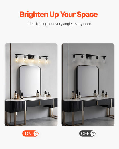 VEVOR 5-Light Bathroom Vanity Lights, 37.1-Inch, Modern Light Fixtures Above Mirror with Clear Glass Shade, 60W, Wall Lighting for Bathroom, Living Room, Bedroom, Hallway, E26 Base (Bulbs Not Included) - DPXSZTZM5T60SIQFK002V6 - view 7