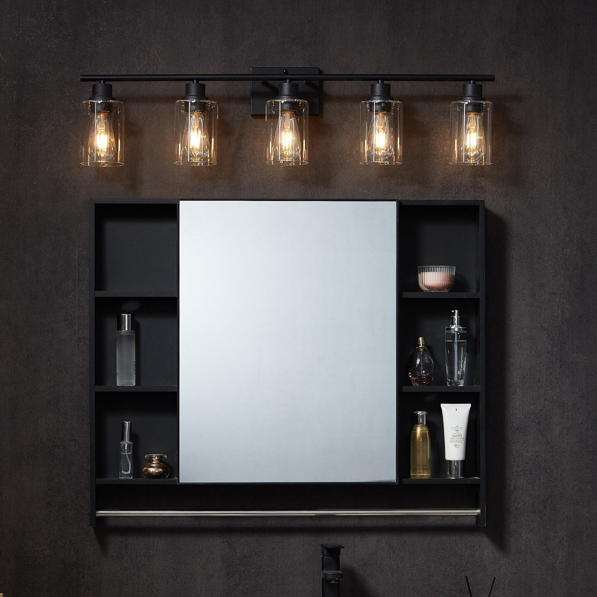 VEVOR 5-Light Bathroom Vanity Lights, 37.1-Inch, Modern Light Fixtures Above Mirror with Clear Glass Shade, 60W, Wall Lighting for Bathroom, Living Room, Bedroom, Hallway, E26 Base (Bulbs Not Included) - DPXSZTZM5T60SIQFK002V6 - view 9