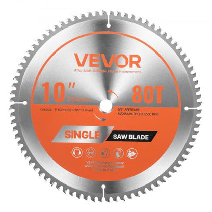 VEVOR Circular Saw Blade, 10 inch Diameter, 80 Sharp Alloy Teeth, 5/8 inch Arbor, Fine Finish, Aluminum Cutting Blade for Circular Saw, with Noise-Reducing Heat Vents, for Cutting Steel and Metal - DPYJPDPQDCL24296Z001V0 - view 2