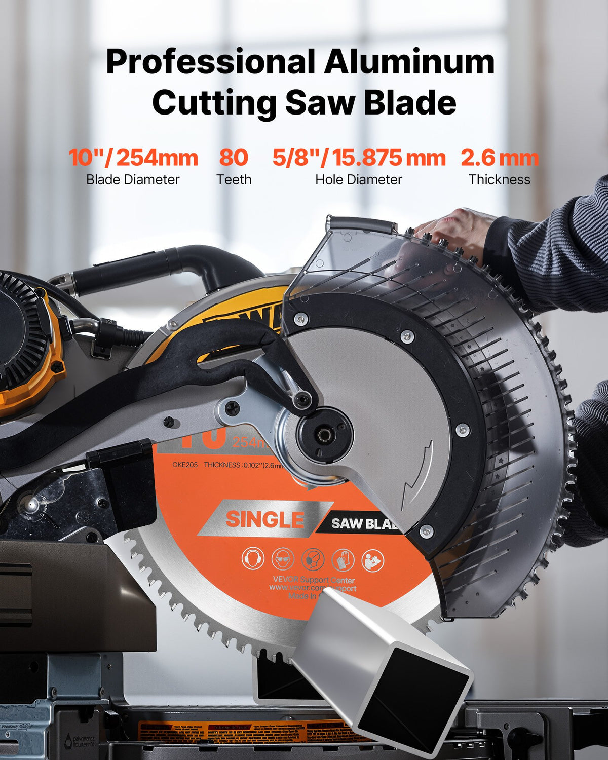 VEVOR Circular Saw Blade, 10 inch Diameter, 80 Sharp Alloy Teeth, 5/8 inch Arbor, Fine Finish, Aluminum Cutting Blade for Circular Saw, with Noise-Reducing Heat Vents, for Cutting Steel and Metal - DPYJPDPQDCL24296Z001V0 - view 3