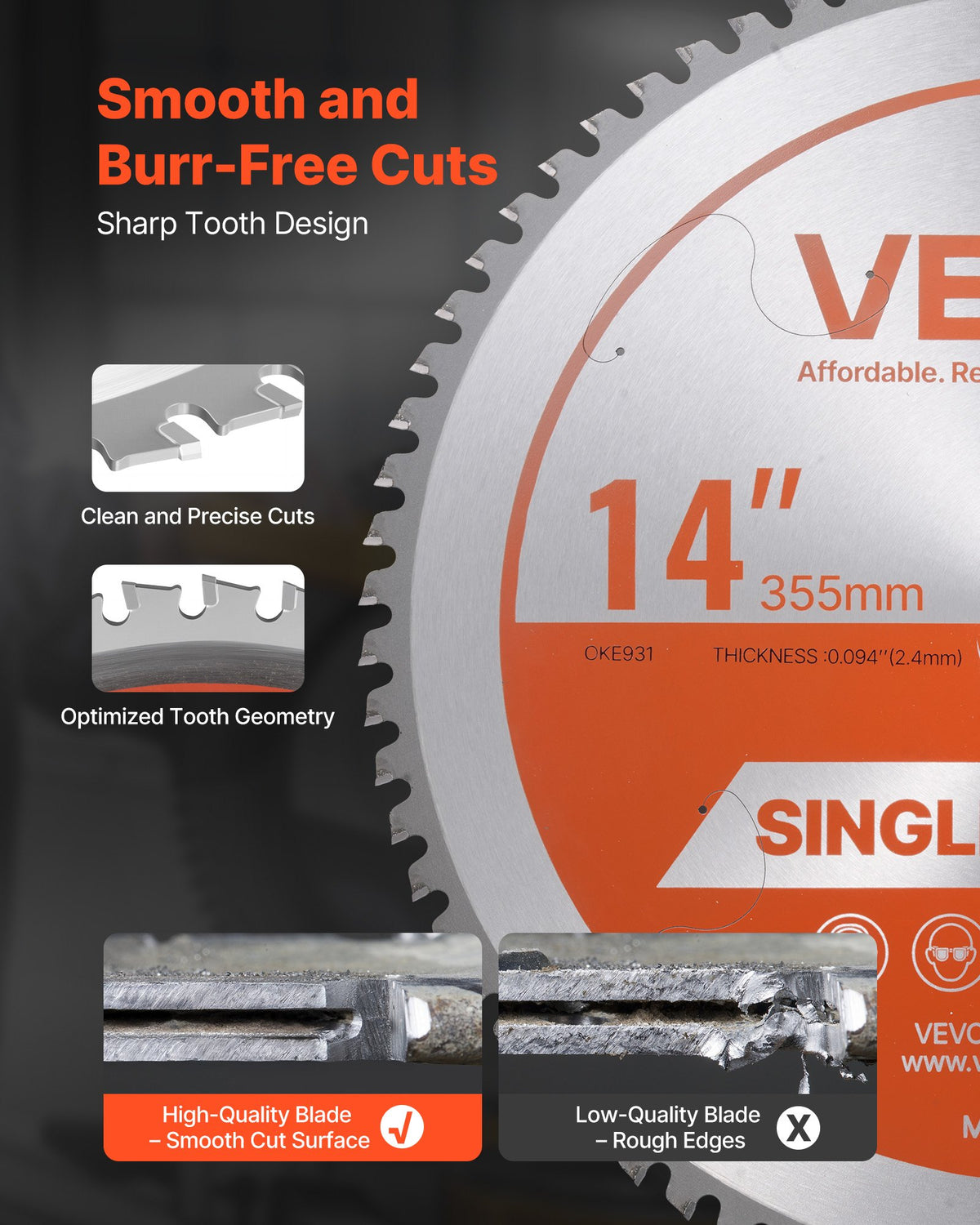 VEVOR Circular Saw Blade, 14 inch Diameter, 72 Sharp Alloy Teeth, 1 inch Arbor, Fine Finish, Metal Cutting Blade for Circular Saw, with Noise-Reducing Heat Vents, for Cutting Steel and Aluminum - DPYJPDPQDCL30L7C6001V0 - view 4