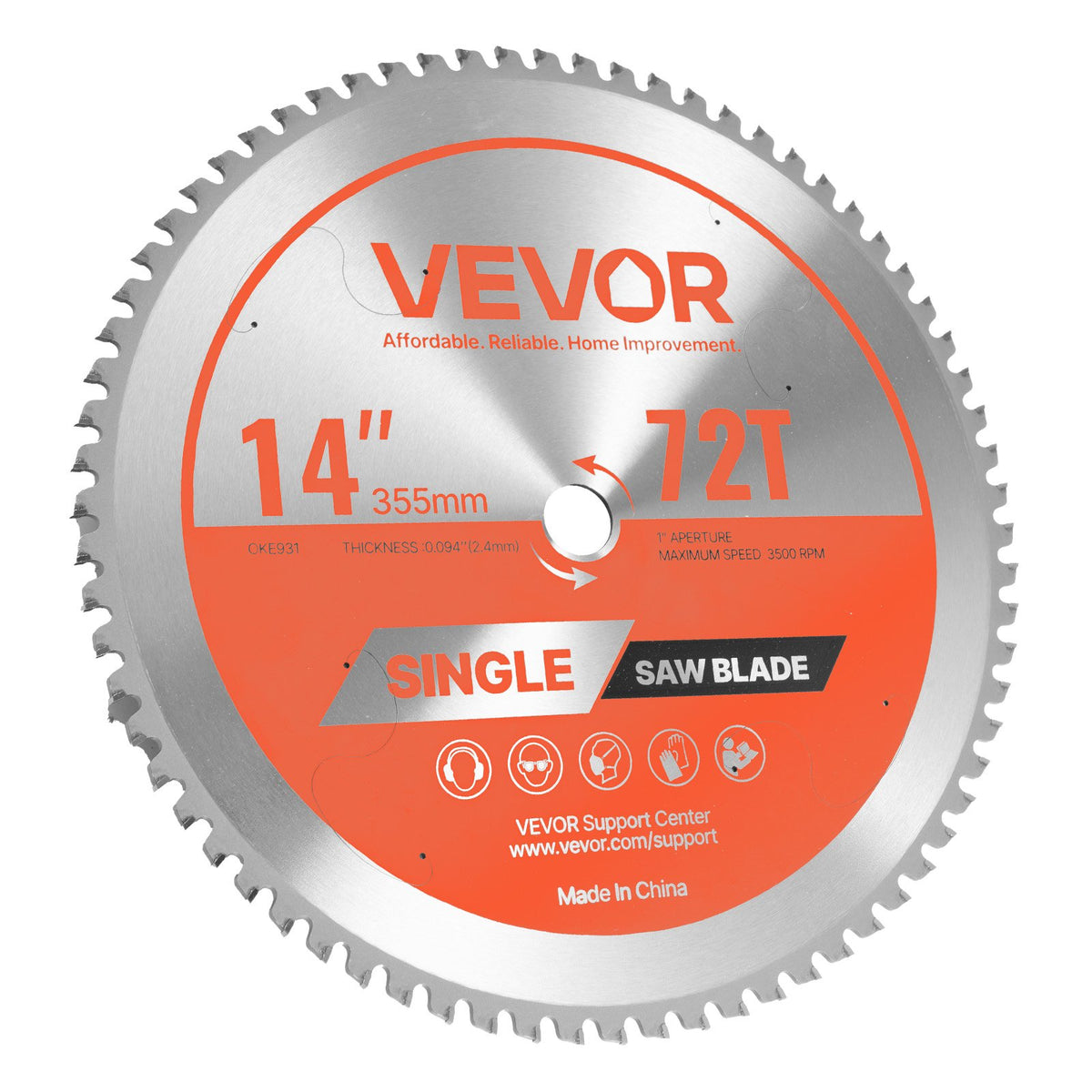 VEVOR Circular Saw Blade, 14 inch Diameter, 72 Sharp Alloy Teeth, 1 inch Arbor, Fine Finish, Metal Cutting Blade for Circular Saw, with Noise-Reducing Heat Vents, for Cutting Steel and Aluminum - DPYJPDPQDCL30L7C6001V0 - view 10