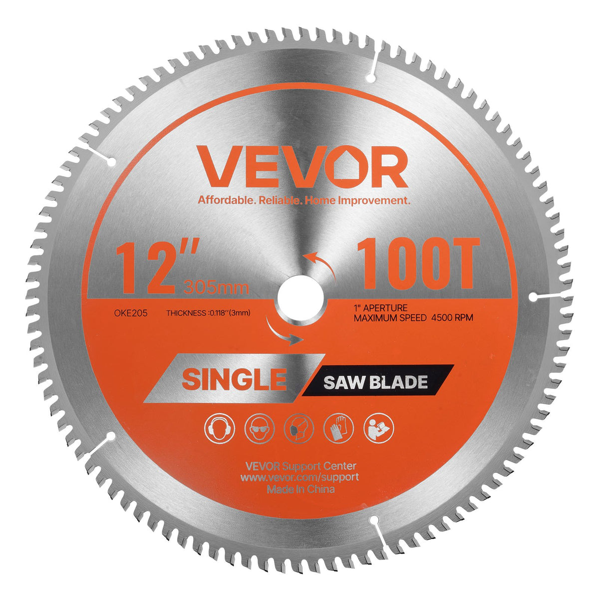 VEVOR Circular Saw Blade, 12 inch Diameter, 100 Sharp Alloy Teeth, 1 inch Arbor, Fine Finish, Aluminum Cutting Blade for Circular Saw, with Noise-Reducing Heat Vents, for Cutting Steel and Metal - DPYJPDPQDCL378LHP001V0 - view 1