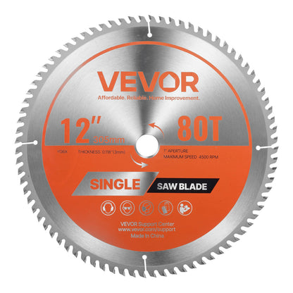VEVOR Circular Saw Blade, 12 inch Diameter, 80 Sharp Alloy Teeth, 1 inch Arbor, Fine Finish, Wood Cutting Blade for Circular Saw, with Noise-Reducing Heat Vents, for Cutting Plywood, OSB, Hardwood - DPYJPDPQDCL3UOXF5001V0 - view 1
