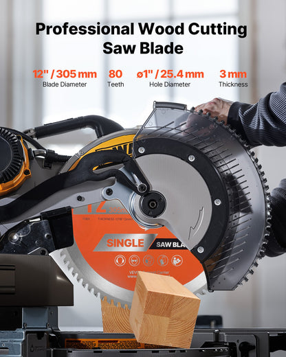 VEVOR Circular Saw Blade, 12 inch Diameter, 80 Sharp Alloy Teeth, 1 inch Arbor, Fine Finish, Wood Cutting Blade for Circular Saw, with Noise-Reducing Heat Vents, for Cutting Plywood, OSB, Hardwood - DPYJPDPQDCL3UOXF5001V0 - view 3