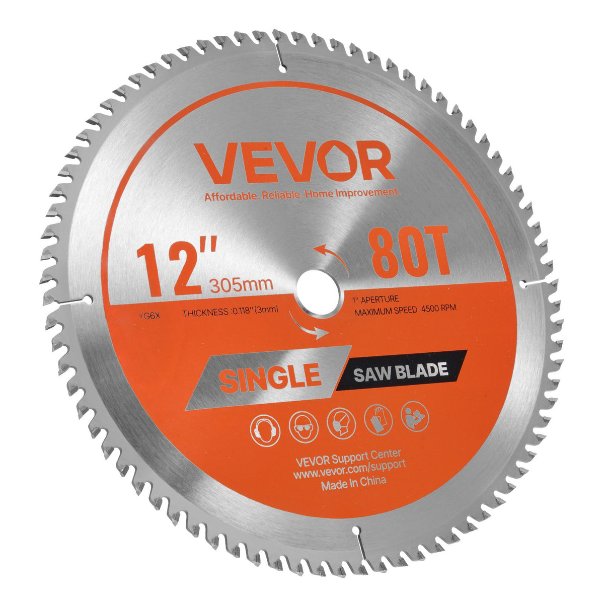 VEVOR Circular Saw Blade, 12 inch Diameter, 80 Sharp Alloy Teeth, 1 inch Arbor, Fine Finish, Wood Cutting Blade for Circular Saw, with Noise-Reducing Heat Vents, for Cutting Plywood, OSB, Hardwood - DPYJPDPQDCL3UOXF5001V0 - view 10