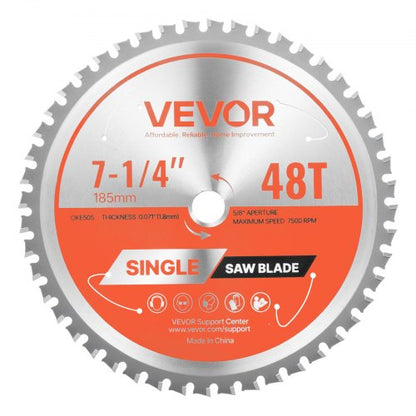 VEVOR Circular Saw Blade, 7-1/4 inch Diameter, 48 Sharp Alloy Teeth, 5/8 inch Arbor, Fine Finish, Metal Cutting Blade for Circular Saw, with Noise-Reducing Heat Vents, for Cutting Steel and Aluminum - DPYJPDPQMZP1E8QB6001V0 - view 2
