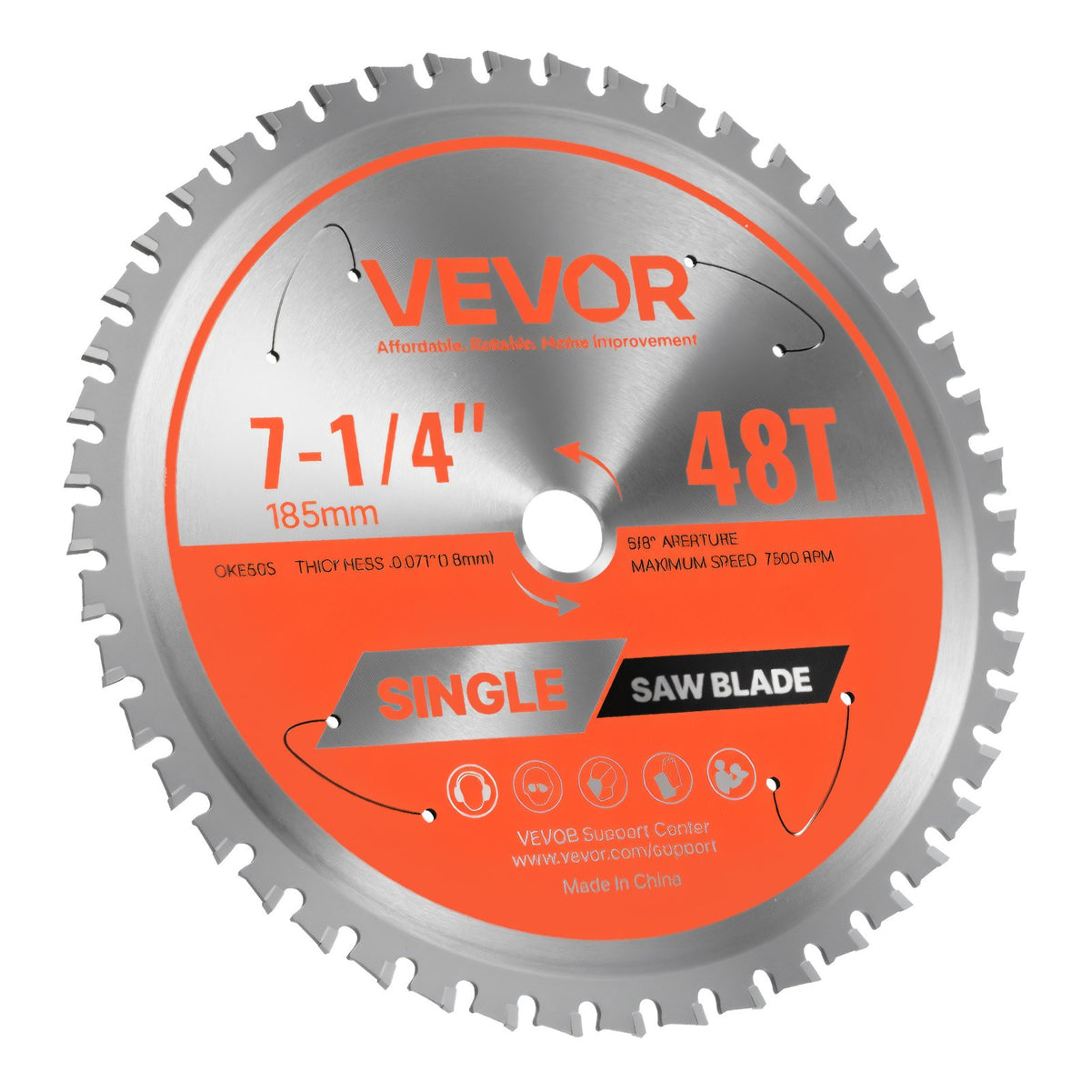VEVOR Circular Saw Blade, 7-1/4 inch Diameter, 48 Sharp Alloy Teeth, 5/8 inch Arbor, Fine Finish, Metal Cutting Blade for Circular Saw, with Noise-Reducing Heat Vents, for Cutting Steel and Aluminum - DPYJPDPQMZP1E8QB6001V0 - view 10