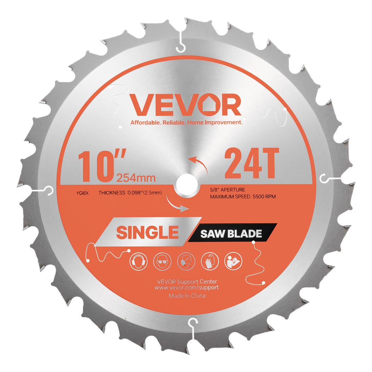 VEVOR Circular Saw Blade, 10 inch Diameter, 24 Sharp Alloy Teeth, 5/8 inch Arbor, Fine Finish, Wood Cutting Blade for Circular Saw